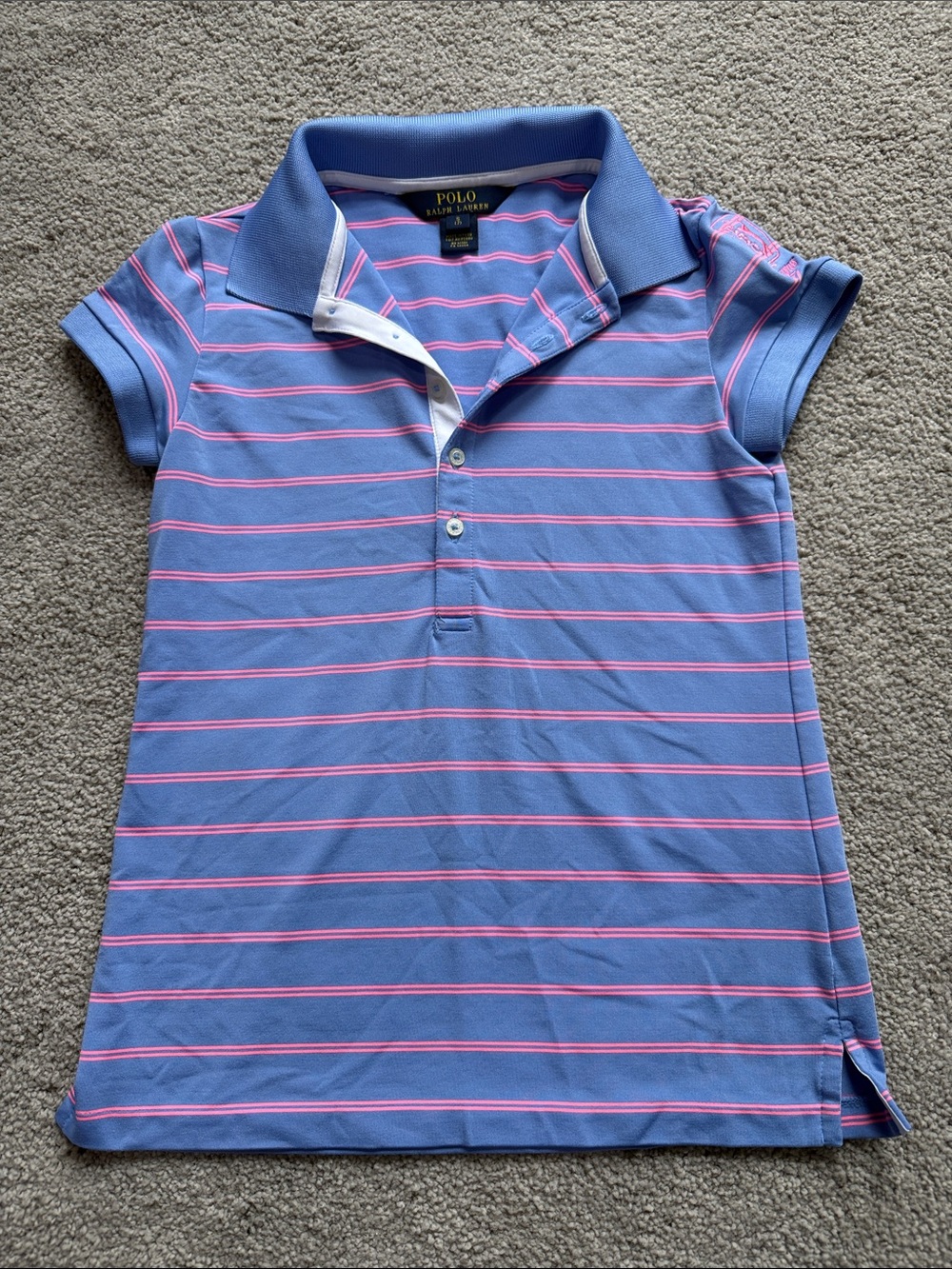 TPA Sawgrass Polo by Ralph Lauren Girls' Light Blue Polo with Pink Stripes